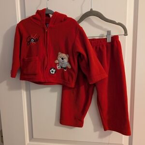 Vintage Red Fleece‎ Set With Soccer Embroidery